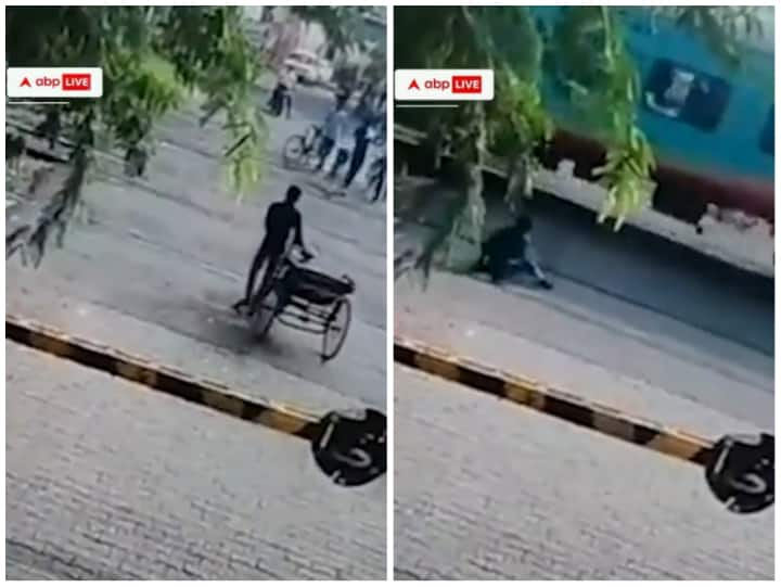 Rickshaw driver crossing railway crossing in haste caught by train Video: रिक्शा चालक को छूकर निकली मौत, होश उड़ा देगा खौफनाक वीडियो