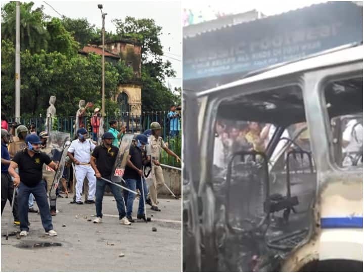 West Bengal Violence in BJP's Nabanna campaign protesters set police vehicle on fire in kolkata BJP Nabanna March: कोलकाता में बीजेपी के प्रदर्शन के दौरान भारी बवाल, पुलिस की गाड़ी फूंकी