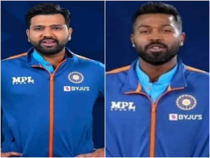 Team India new jersey for T20 World Cup 2022 Rohit Sharma Hardik Pandya new kit Rohit, Hardik Tease Team India's New Jersey For T20 World Cup 2022 - WATCH