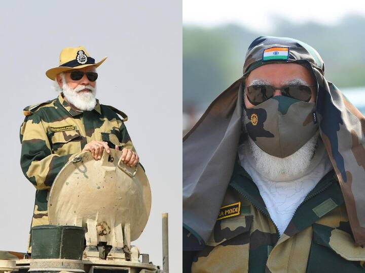 ये तस्वीर प्रधानमंत्री के राजस्थान के लोंगेवाला दौरे की है, जब वो नवंबर 2020 में जैशलमेर पहुंचे थे. इस दौरान वो आर्मी की यूनिफॉर्म में थे और आंखों पर शानदार काला चश्मा भी था. लंबी सफेद दाढ़ी काला चश्मा और सिर पर हैट लगाए प्रधानमंत्री की ये तस्वीर बेहद इंटेंस लुक वाली थी.