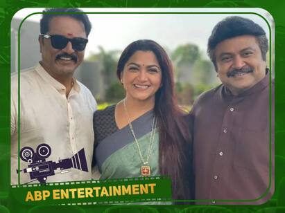 Kushboo with sarthkumar and prabu photo goes viral in social media Kushboo : ஒருபுறம் சின்னதம்பி... இன்னொரு புறம் நாட்டாமை.... 90s ஜோடிகளுடன் குஷ்பூ!