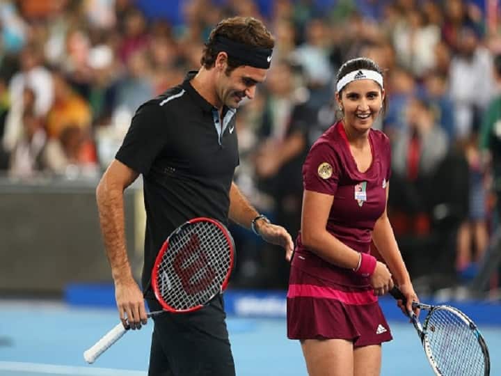L-R Fabrice Santoro, Gael monfils, Cedric Pioline, Roger Federer and Sania Mirza of the Indian Aces watch as their team plays against the UAE Royals during the Coca-Cola International Premier Tennis League third leg at the Indira Gandhi Indoor Stadium December 8, 2014 in Delhi. (Source: Getty)