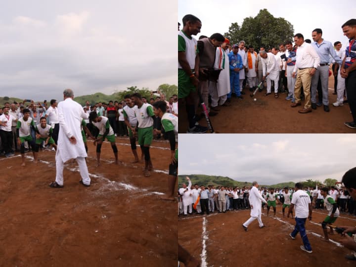 Rajasthan News CM Ashok Gehlot became a player in Rajasthan Rural Olympics in Udaipur ann Rajasthan Rural Olympics 2022: खिलाड़ियों का हौसला बढ़ाने खुद मैदान में उतरे सीएम अशोक गहलोत, बने खिलाड़ी और अंपायर