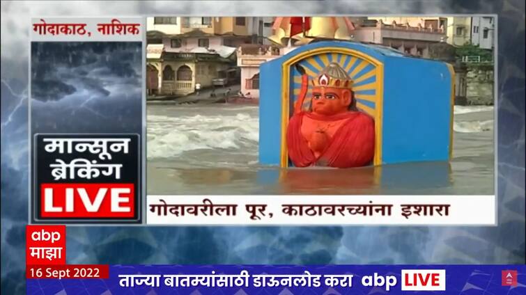 Maharashtra News Nashik 9 thousand cusec discharge from Gangapur dam, increase in Godavari water level Nashik Rain : गोदावरीच्या पाणीपातळीत वाढ, दुतोंड्या मारुतीच्या छातीपर्यंत पाणी, मंदिरे पाण्याखाली