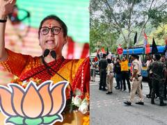 हिमाचल प्रदेश में केंद्रीय मंत्री स्मृति ईरानी का विरोध, कांग्रेस ने दिखाए काले झंडे, LPG सिलेंडर लेकर लगाए गो बैक के नारे