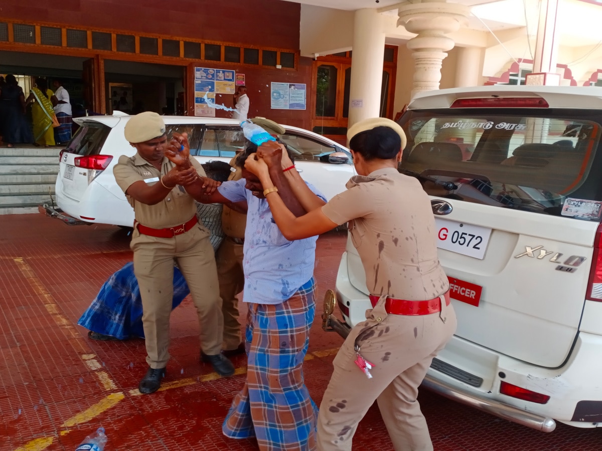 திருவண்ணாமலை ஆட்சியர் அலுவலகத்தில் ஒரே குடும்பத்தை சேர்ந்த சகோதரர்கள்  தீக்குளிக்க முயற்சி