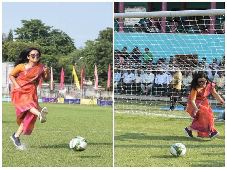 TMC MP Mahua Moitra Shares Images Of Her Playing Football In Saree. Here Is How Netizens Reacted TMC MP Mahua Moitra Shares Images Of Her Playing Football In Saree. Here Is How Netizens Reacted