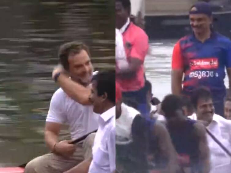 Congress MP Rahul Gandhi participates in snake boat race exhibition Punnamada lake Kerala- Watch Video Watch Video: பாதயாத்திரை சென்ற இடத்தில் படகு போட்டியில் பங்கேற்ற ராகுல் காந்தி... வைரல் வீடியோ...