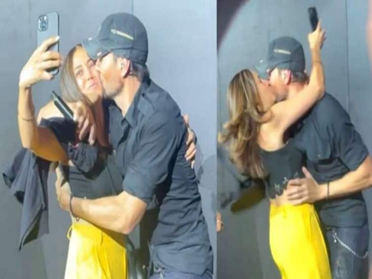 Enrique Iglesias kiss his fan on the stage Enrique Iglesias : ரசிகைக்கு மேடையில் வைத்து முத்தம்... வைரலாகும் பாடலாசிரியர் வீடியோ!