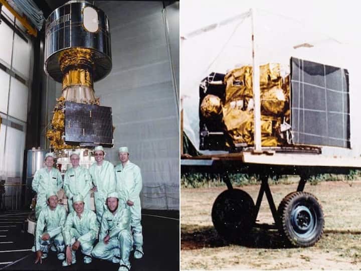 Ariane personnel in front of the APPLE Satellite (left) (Image: Ariane Space); APPLE being tested on a bullock cart (right) (Image: ISRO). APPLE was an experimental satellite successfully launched by Ariane-1, from Kourou, French Guiana, on June 19, 1981. APPLE became the forerunner for future communication satellite systems.