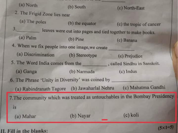 'Untouchable Caste Of Bombay Presidency': Madurai CBSE School Question Paper For Class 6 Stirs Controversy 'Untouchable Caste Of Bombay Presidency': Madurai CBSE School Question Paper For Class 6 Stirs Controversy