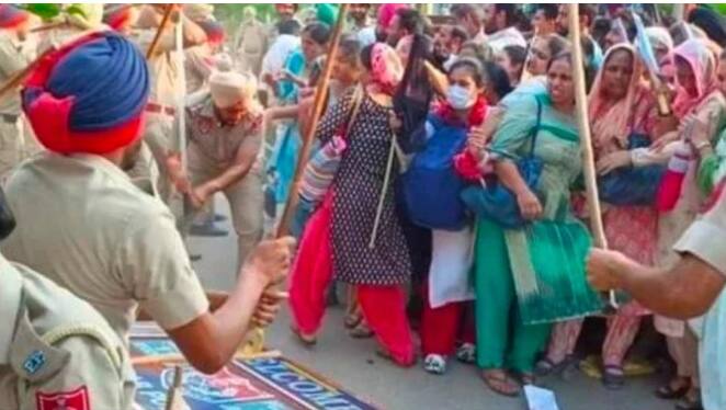 Barnala Police Lathicharge on Assistant professors and librarians Protest  Meet Hayer house in Barnala ਬਰਨਾਲਾ 'ਚ ਮੀਤ ਹੇਅਰ ਦੀ ਕੋਠੀ ਦਾ ਘਿਰਾਓ ਕਰ ਰਹੇ ਅਸਿਸਟੈਂਟ ਪ੍ਰੋਫੈਸਰਾਂ ਅਤੇ ਲਾਇਬ੍ਰੇਰੀਅਨਾਂ  'ਤੇ ਪੁਲਿਸ ਨੇ ਕੀਤਾ ਲਾਠੀਚਾਰਜ , ਭਜਾ -ਭਜਾ ਕੇ ਕੁੱਟਿਆ