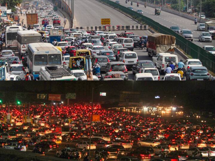 Delhi Jaipur Expressway Gurugram 7 to 8 km long traffic jam video due to work on Flyover Traffic Jam: कंस्ट्रक्शन की वजह से सड़क पर रेंगती नजर आई गाड़ियां, देखें 8 किलो मीटर लंबे जाम का ये वीडियो