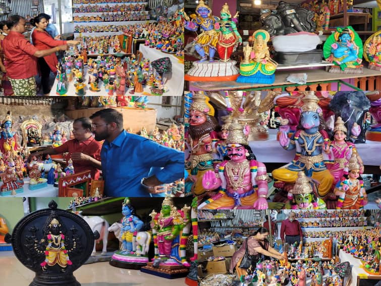 Golu Doll shop where two doll makers from Kanchipuram will display their curated collections TNN கலர், கலர் பொம்மை பார்க்கவே செமையா இருக்கு...மகிழ்ச்சியில் வியாபாரிகள்..!