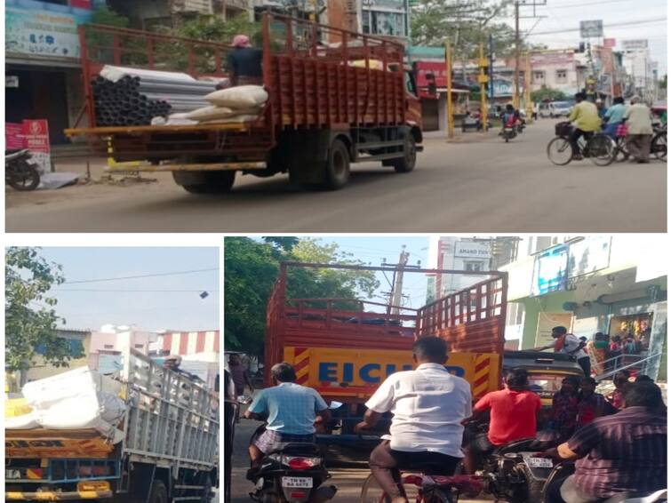 Excessive heavy vehicles with heavy loads during peak hours-needs traffic police action TNN தூத்துக்குடியில் பீக் ஹவர்சில் அதிக லோடுகளுடன் அத்துமீறும் கனரக வாகனங்கள் - போக்குவரத்து போலீசார் நடவடிக்கை தேவை