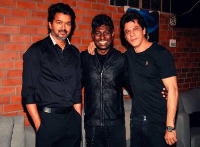 Atlee shares birthday picture with Shahrukh Khan and Vijay Atlee With Vijay-SRK: ஒருபக்கம் விஜய், மறுபக்கம் ஷாருக்: பிறந்தநாள் போட்டோ ஷேர் பண்ண அட்லீ