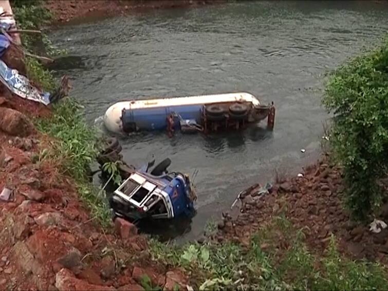 Mumbai Goa highway blocked for 15 hours Traffic on Mumbai Goa highway via alternative route Marathi News मुंबई-गोवा महामार्ग 15 तासांपासून ठप्प; रत्नागिरीतील लांज्याजवळ एलपीजी टँकर उलटल्यानं वाहतूक बंद