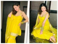 येलो शऱारा सूट पहने कहर ढाती नजर आईं Divya Khosla Kumar, साजों-श्रृंगार के भी लगीं बला की खूबसूरत