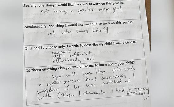 Trending: ਸਕੂਲ ਦੇ ਫਾਰਮ 'ਚ ਮੰਗੀ ਬੱਚੇ ਦੀ ਜਾਣਕਾਰੀ, ਮਾਂ ਨੇ ਦਿੱਤਾ ਅਜਿਹਾ ਅਜੀਬ ਜਵਾਬ, ਹੋਇਆ ਵਾਇਰਲ, ਪੜ੍ਹ ਕੇ ਲੋਕ ਹੋਏ ਹੈਰਾਨ Trending: ਸਕੂਲ ਦੇ ਫਾਰਮ 'ਚ ਮੰਗੀ ਬੱਚੇ ਦੀ ਜਾਣਕਾਰੀ, ਮਾਂ ਨੇ ਦਿੱਤਾ ਅਜਿਹਾ ਅਜੀਬ ਜਵਾਬ, ਹੋਇਆ ਵਾਇਰਲ, ਪੜ੍ਹ ਕੇ ਲੋਕ ਹੋਏ ਹੈਰਾਨ