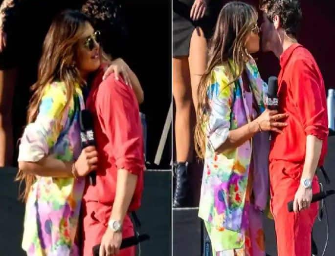 Priyanka Chopra kisses Nick Jonas on stage in front of everyone video viral   Priyanka Chopra ਨੇ ਸਟੇਜ ‘ਤੇ ਸਭ ਦੇ ਸਾਹਮਣੇ Nick Jonas ਨੂੰ ਕੀਤਾ Kiss, ਵੀਡੀਓ ਹੋਈ ਵਾਇਰਲ