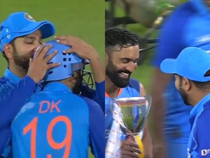 IND vs AUS 3rd T20I 2022 Virat Kohli Rohit Sharma Celebrate Together After Team India win Against AUS Watch Video IND vs AUS 3rd T20: రోహిత్- కార్తీక్.. వీరు చాలా క్లోజ్ గురూ!