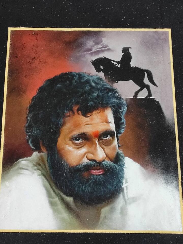 रांगोळीतून आनंद दिघे यांचा जीवनप्रवास उलघडण्याचा प्रयत्न केला