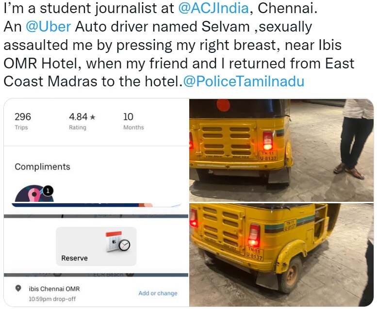 Chennai: Student Says Uber Auto Driver Sexually Assaulted Her, Narrates Ordeal In Twitter Thread