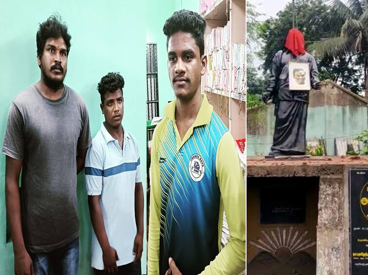 Desecration of Anna statue in Villupuram Police jailed 3 BJP members in the middle of the night விழுப்புரம்: அண்ணா சிலை அவமதிப்பு - நள்ளிரவில் சிறையில் அடைக்கப்பட்ட பாஜகவினர்!