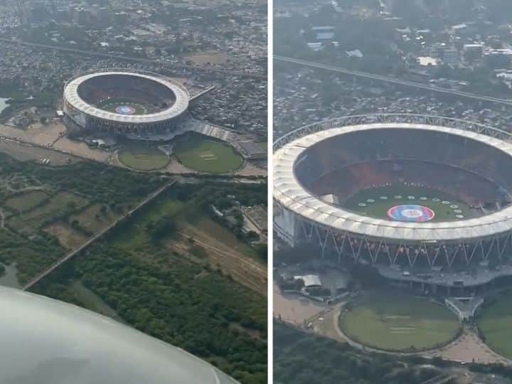 National Games 2022 Before the inauguration of the National Games, PM Modi tweeted a video of the Narendra Modi Stadium from a helicopter National Gamesના લોન્ચિંગ પહેલાં PM મોદીએ હેલિકોપ્ટરમાંથી 'મોદી સ્ટેડિયમ'નો વીડિયો ટ્વીટ કર્યો, જુઓ શું કહ્યું