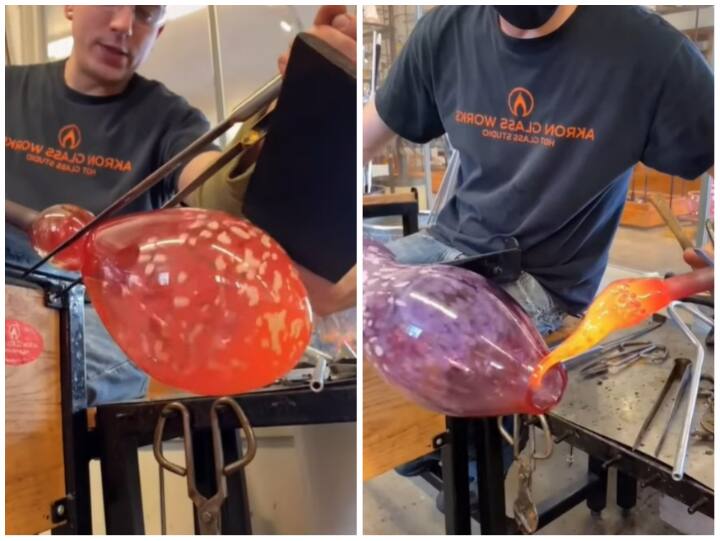Man made a cute pot from glass melting like lava in viral video Video: हाथों का कमाल, लावा की तरह पिघल रहे शीशे से बनाया प्यारा पॉट