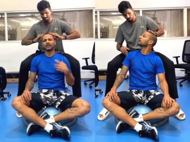 washington sundar done head massage shikhar dhawan shared funny video Watch: शिखर धवन के सिर की मालिश करते दिखे सुंदर, कार्तिक ने दिया दिलचस्प रिएक्शन