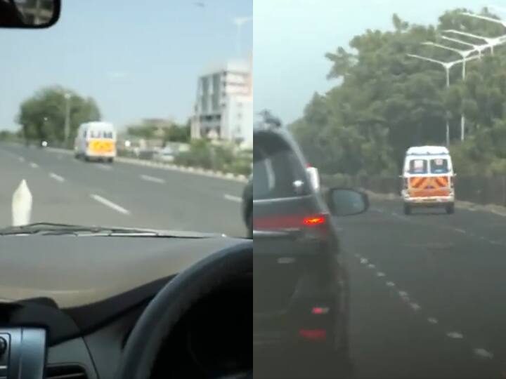PM Modi Gujarat Visit stopped his convoy to give way to ambulance was going by road to Gandhinagar PM Modi in Gujarat: गुजरात में एंबुलेंस को रास्ता देने के लिए पीएम मोदी ने रोका अपना काफिला, वीडियो हुआ वायरल