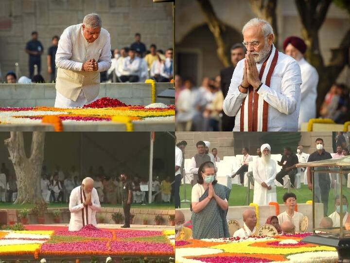 Gandhi Jayanti PM Modi Rajnath Singh Sonia Gandhi and others Leader Pay Tribute To Mahatma Gandhi गांधी जयंती पर PM मोदी ने राजघाट पहुंचकर किया नमन, सोनिया गांधी ने भी अर्पित किए श्रद्धा सुमन, इन नेताओं ने भी किया बापू को याद