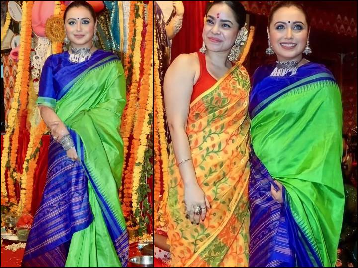 Rani Mukerji Joined Her Friends And Family At A Durga Puja Pandal In Mumbai  | Durga Puja 2022 : मां दुर्गा के दर्शन के लिए पंडाल पहुंचीं रानी मुखर्जी, ग्रीन  साड़ी में