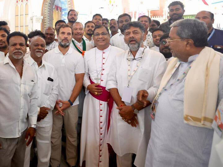 Rahul Gandhi visited St. Philomena Church as Bharat Jodo Yatra passed through Mysuru. (Image. Congress Twitter)
