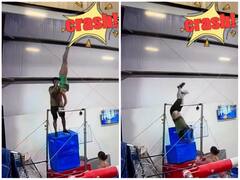 प्रैक्टिस के दौरान ऊंचे प्लेटफॉर्म से गिरी जिमनास्ट, अपने साथ कोच को भी ले गिरी