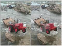 पथरीले रास्तों से ट्रैक्टर निकाल रहा शख्स, वीडियो उड़ा देगा होश