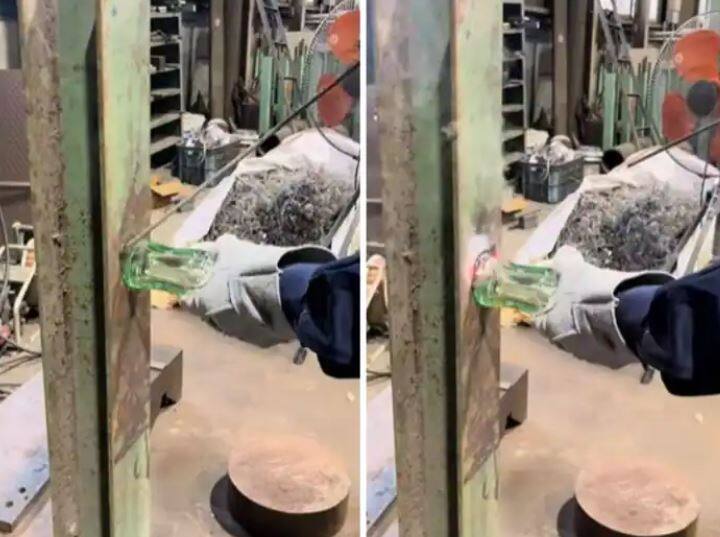 glass bottle attached to iron by welding video goes viral on social media ਲੋਹੇ ਨਾਲ ਜੋੜ ਦਿੱਤੀ ਕੱਚ ਦੀ ਬੋਤਲ, ਨਹੀਂ ਯਕੀਨ ਤਾਂ ਵੇਖੋ ਵੀਡੀਓ