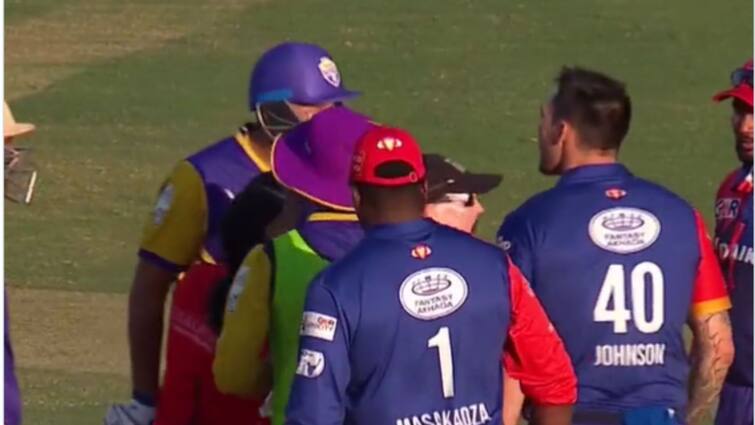 Ugly scenes as Mitchell Johnson angrily shoves Yusuf Pathan in heated altercation during Legends League Cricket, watch video Legends League Cricket: ম্যাচের মাঝেই ধাক্কাধাক্কিতে জড়ালেন ইউসুফ পাঠান ও মিচেল জনসন