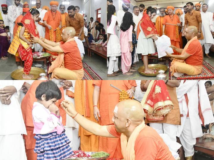 Gorakhpur News: गोरखपुर (Gorakhpur) में शारदीय नवरात्रि (Shardiya Navratri) की महानवमी पर सीएम योगी ने नौ कन्‍याओं का विधि-विधान के साथ पूजन किया और उनके पांव पखारे.