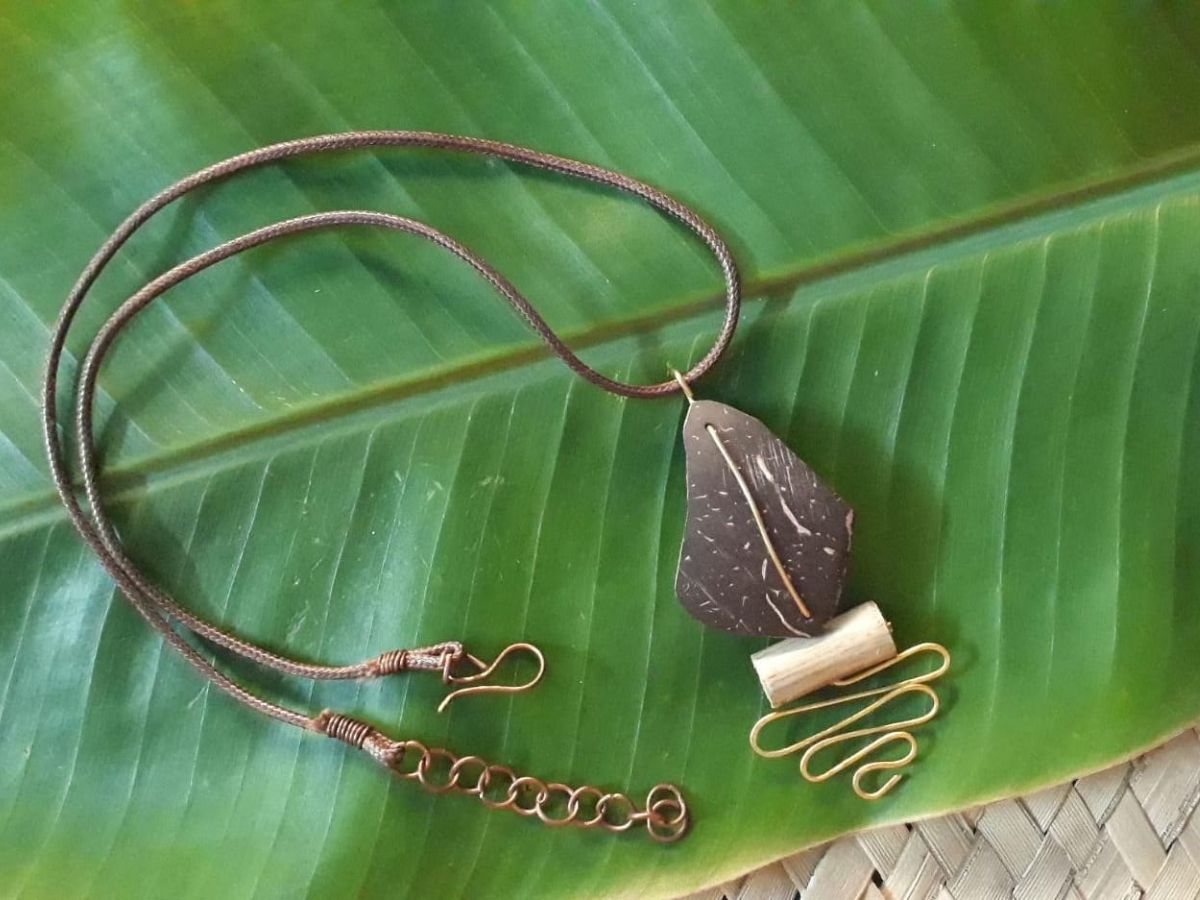 Pamela makes jewelery out of coconut shells