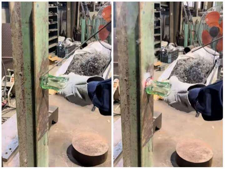 Glass bottle attached to iron by welding video goes viral on social media Video: लोहे से जोड़ी कांच की बोतल, हैरतअंगेज वेल्डिंग देख उड़े यूजर्स के होश