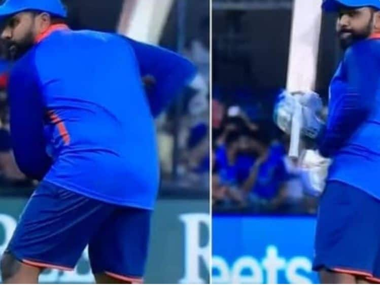 rohit sharma spotted practicing  with unusual black knee ahead of india vs south africa 3rd t20i video goes viral  Video: પ્રેક્ટિસ દરમિયાન કેપ્ટન રોહિત શર્માના પગમાં જોવા મળ્યું બ્લેક સ્પોટ, વીડિયો વાયરલ