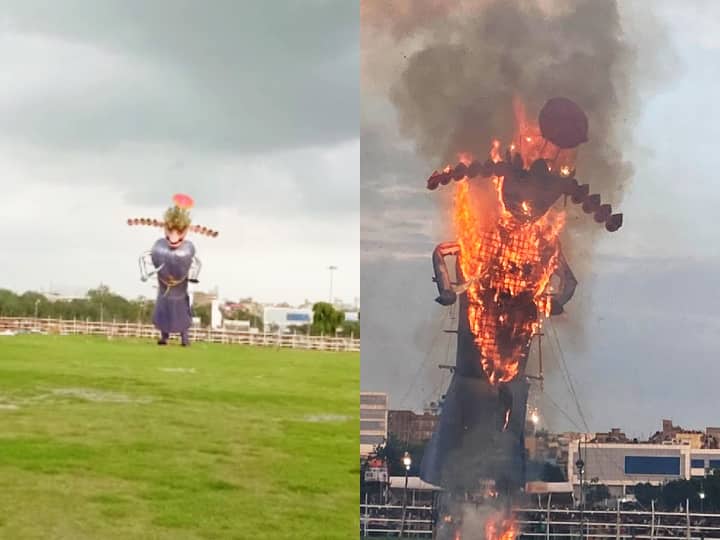 Vijayadashami 2022: पटना के गांधी मैदान में हुआ रावण वध, तेज हवा से गिर गया था पुतला, क्रेन से उठाकर जलाया गया Bihar CM Nitish Kumar Did Ravan Dahan In Gandhi Maidan Of Patna Along With Tejashwi Yadav ann Vijayadashami 2022: पटना के गांधी मैदान में हुआ रावण वध, तेज हवा से गिर गया था पुतला, क्रेन से उठाकर जलाया गया