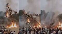 দশেরায় বিরাট দুর্ঘটনা, জনতার ওপর আচমকাই পড়ল জ্বলন্ত রাবণ, আহত একাধিক