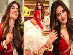 Nusrat Jahan Pics: दुर्गा विसर्जन पर गुलाल से रंगी दिखीं नुसरत जहां, ट्रेडिशनल लुक में लग रहीं बेहद खूबसूरत