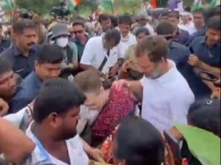 Sonia Rahul Gandhi rescue young girl Bharat Jodo Yatra Karnataka viral video Congress leaders 'We Care': Sonia Gandhi, Rahul Rescue Young Girl After She Falls During Bharat Jodo Yatra, Video Goes Viral