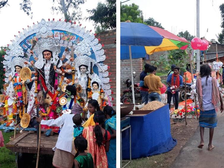 Although not directly participating in the puja, these tribals celebrate the three Durgas from Ekadashi Birbhum: সরাসরি পুজোয় অংশ না নিলেও একাদশীতে তিন দুর্গাকে ঘিরে আনন্দে মেতে ওঠেন এই আদিবাসীরা