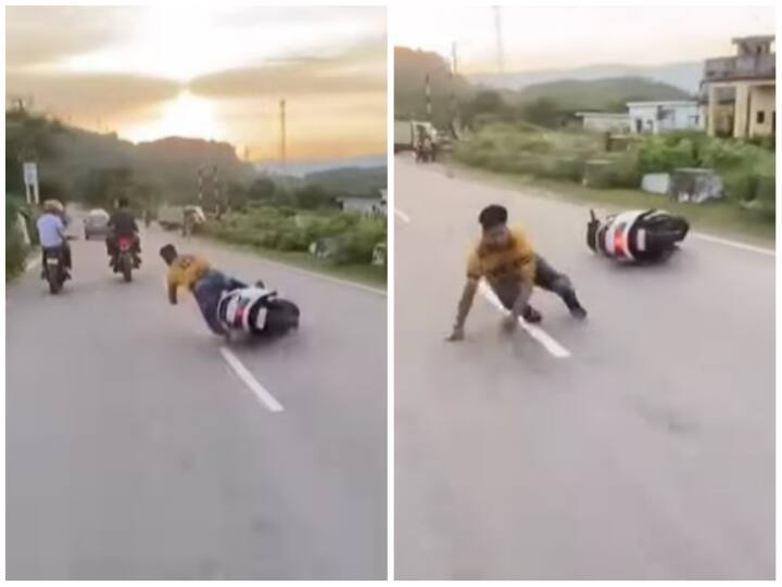 Video: स्कूटी लहराकर मार रहा स्टाइल, 10 सेकेंड बाद ही छिल गए घुटने, हंसने लगे लोग Accident of man due to careless driving of scooty video goes viral on social media Video: स्कूटी लहराकर मार रहा स्टाइल, 10 सेकेंड बाद ही छिल गए घुटने, हंसने लगे लोग