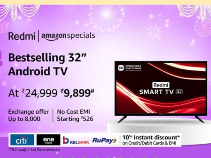 Amazon सेल में स्मार्ट टीवी पर ऑफर्स की बरसात, 10 हजार रुपये से कम में खरीदें बेस्ट सेलिंग टीवी Happiness Upgrade Days Best 5 32 Inch Smart TV Under 10000 Redmi MI Samsung Amazon Basics OnePlus 32 Inch Smart TV With Voice Assistant Amazon सेल में स्मार्ट टीवी पर ऑफर्स की बरसात, 10 हजार रुपये से कम में खरीदें बेस्ट सेलिंग टीवी